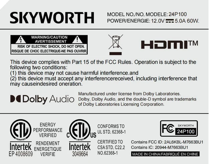 SKYWORTH 24-INCH PORTABLE 1080P SMART TV