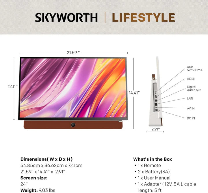 SKYWORTH 24-INCH PORTABLE 1080P SMART TV